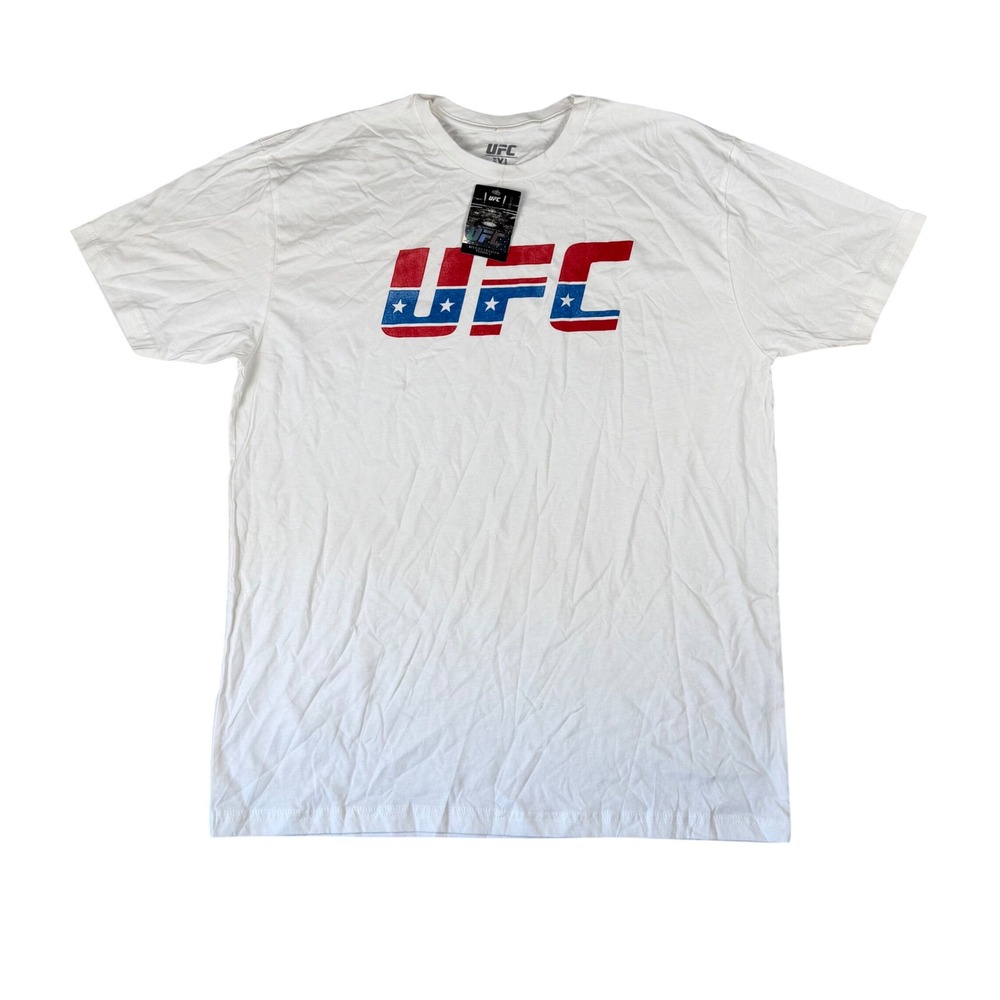 UFC Mens XL Graphic T-Shirt White Red Blue Stars Stripes MMA Official Logo